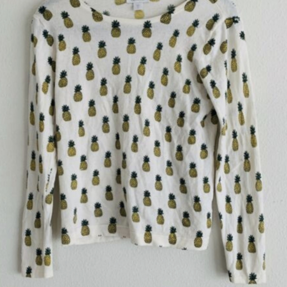 Garnett Hill Pineapple Print Wool Sweater Sz s